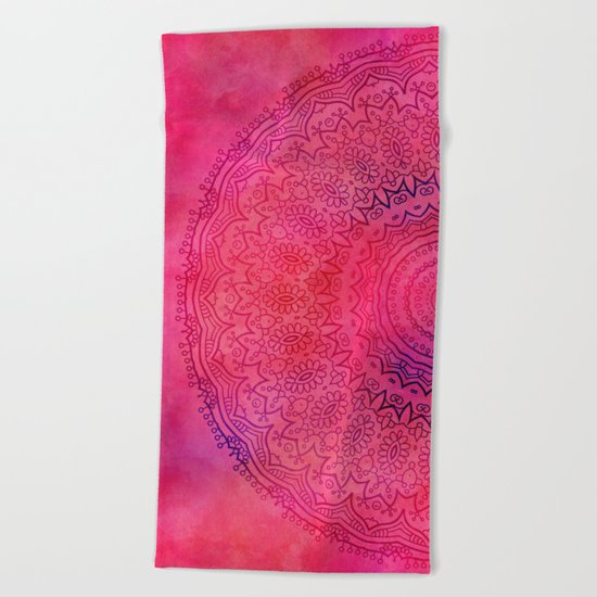 Watercolor Mandala Red Beach Towel