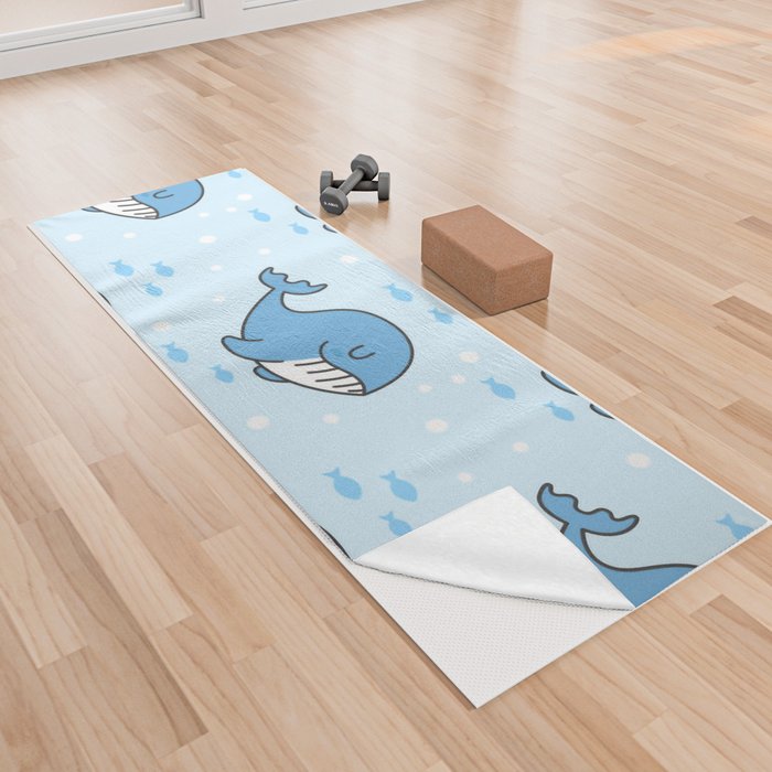 Cute Cartoon Blue Whale Pattern Yoga Towel
