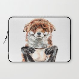 " Morning fox " Red fox with her morning coffee Laptop Sleeve