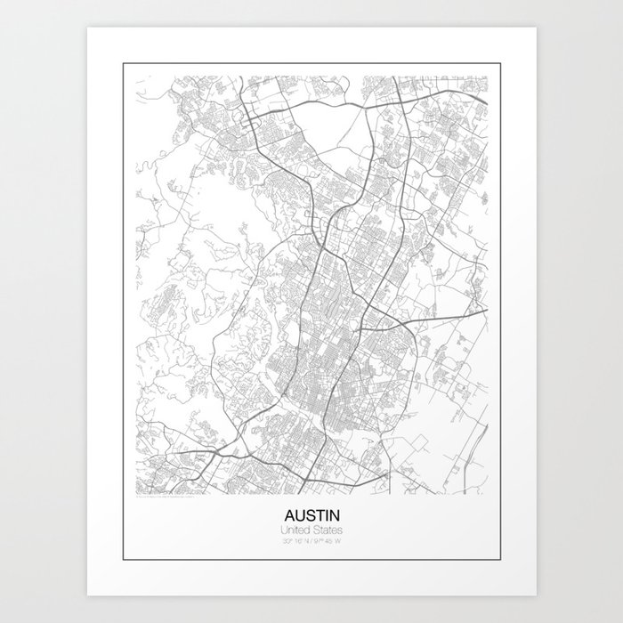 Austin, Texas Minimalist Map Art Print