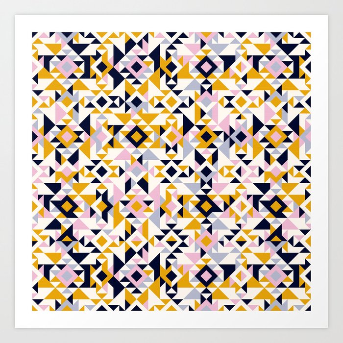 Modern Geometric Abstract Aztec Motif Inspired Art Print