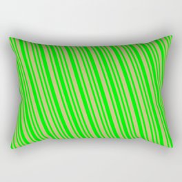 [ Thumbnail: Dark Khaki & Lime Colored Striped Pattern Rectangular Pillow ]