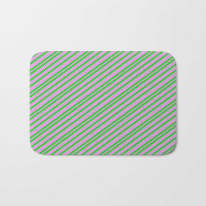 Lime Green and Plum Colored Pattern of Stripes Bath Mat