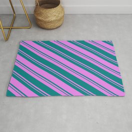 [ Thumbnail: Teal and Violet Colored Striped/Lined Pattern Rug ]
