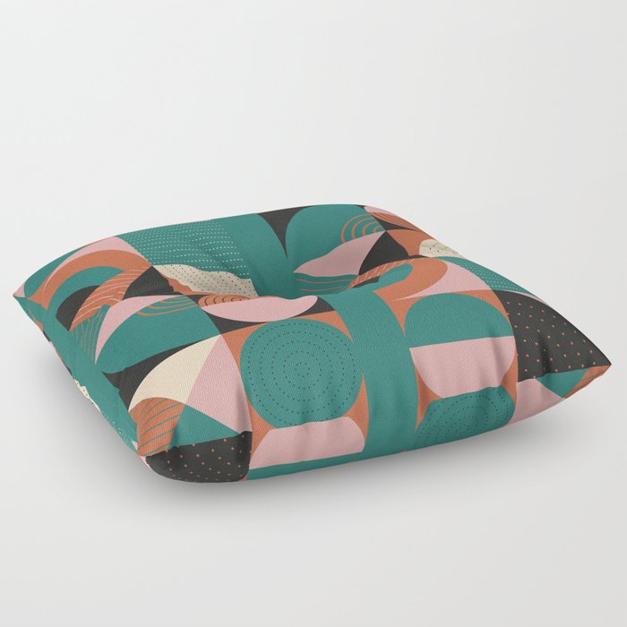 Teal Mid Century Modern Abstract Shapes  Floor Pillow