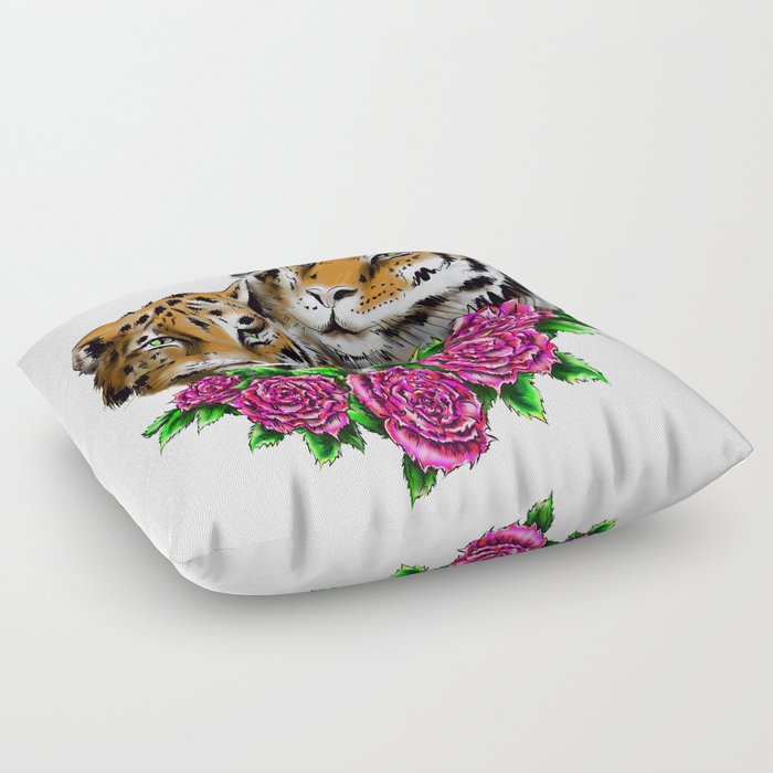Tigers and flowers Floor Pillow