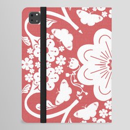 Retro Modern Butterflies And Flowers Silhouette Bandana Red iPad Folio Case
