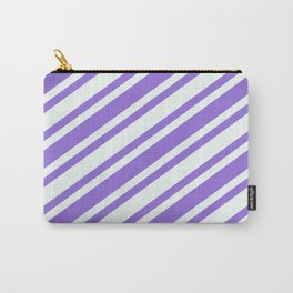 [ Thumbnail: Purple and Mint Cream Colored Pattern of Stripes Carry-All Pouch ]