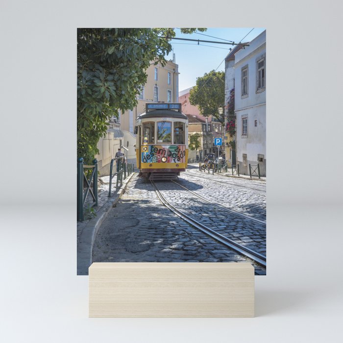 Tram in Lisbon, Portugal - vintage cable car summer - street and travel photography Mini Art Print