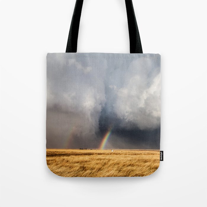 Follow the Rainbow - Rainbow Between Tornado and Storm Clouds on Spring Day in Kansas Tote Bag