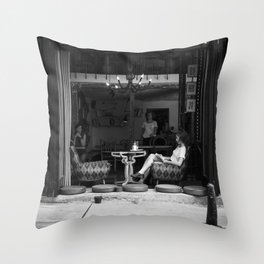 Morning coffee in a cafe - Black and white street photography Throw Pillow