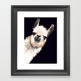 Sneaky Llama in Black Framed Art Print