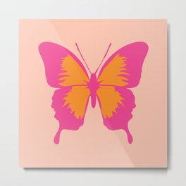 Simple Cute Groovy Pink and Orange Butterfly Metal Print | Animal, Butterflies, Hippie, Modern, Colorful, Graphicdesign, Summer, Bold, Aesthetic, 80S 