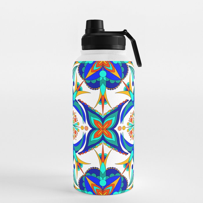 Hummingbird Charm Repeating Bird Spanish Tile Pattern Water Bottle by  Colorpush