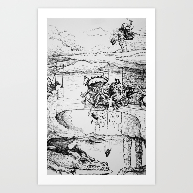 Knight King And A Dragon Castle In The Clouds Pen And Ink Drawing Art Print By Wingedcavalcade Society6