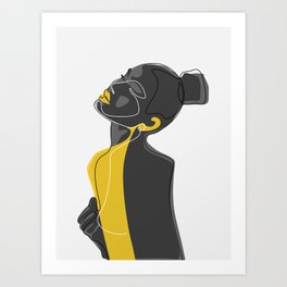 Honey Beauty / Black woman silhouette with lines and mustard yellow forms / Explicit Design Art Print