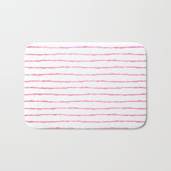 fine pink handpainted stripes on clear white Bath Mat