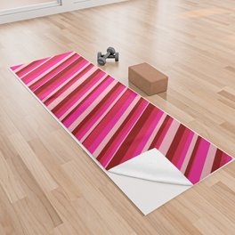 [ Thumbnail: Deep Pink, Crimson, Dark Red, and Light Pink Colored Lines/Stripes Pattern Yoga Towel ]