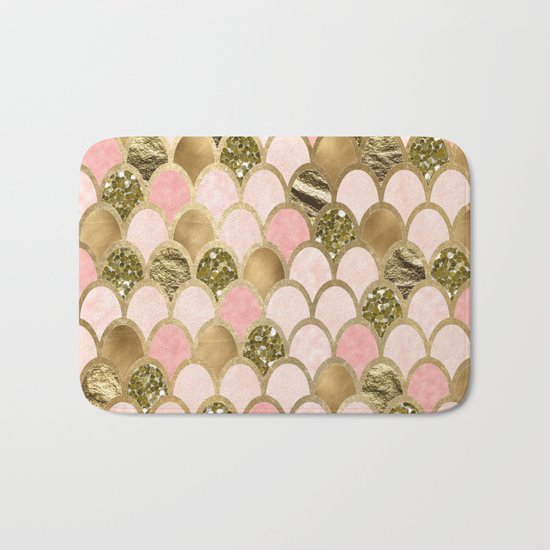 Rose gold blush mermaid scales Bath Mat