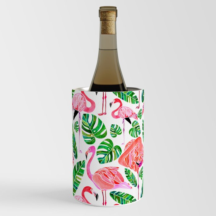 Flamingos and Tropical Leaves Pattern Wine Chiller