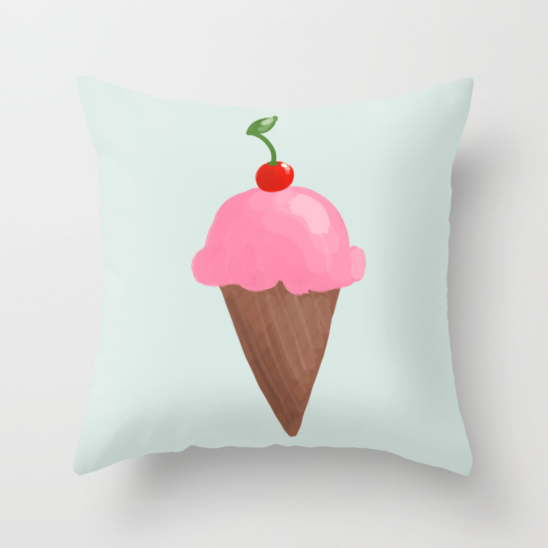Strawberry Ice Cream Cone On Mint Background Throw Pillow By Justcarolina Society6