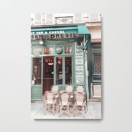 Paris Cafe Mint Green Photography Metal Print