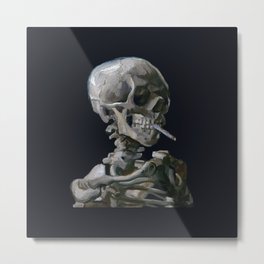 Skull Bones Skeleton Smoking Flower & Stardust Van Gogh Metal Print
