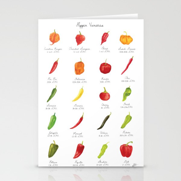 Watercolor Pepper Varieties Stationery Cards