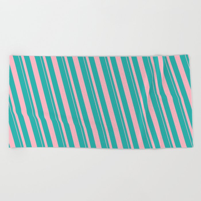 Light Sea Green and Light Pink Colored Striped/Lined Pattern Beach Towel