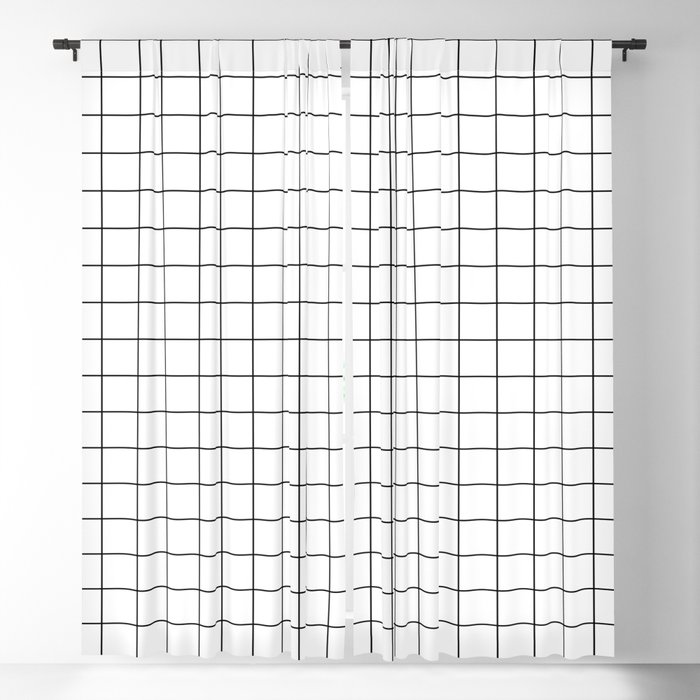Large Black Grid on White Blackout Curtain