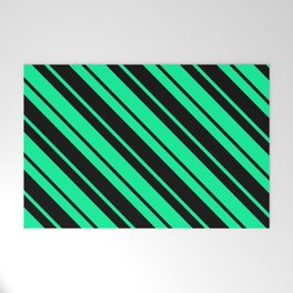 [ Thumbnail: Green and Black Colored Striped Pattern Welcome Mat ]