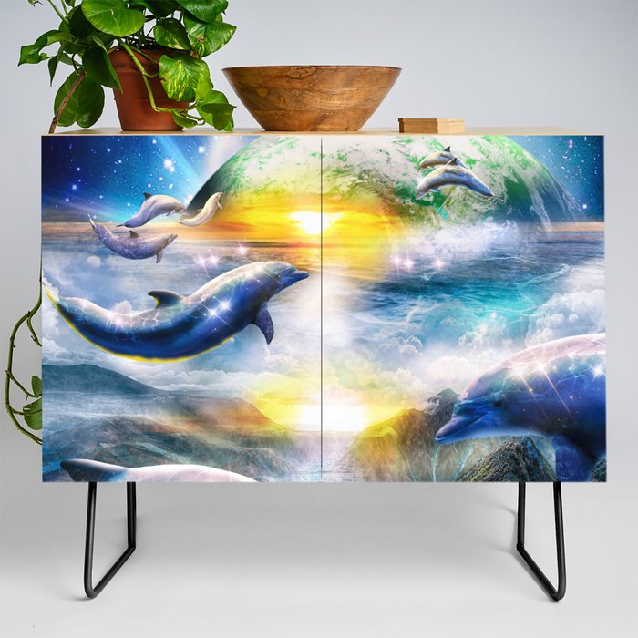 Galaxy Dolphin Dolphins In Space Earth Credenza