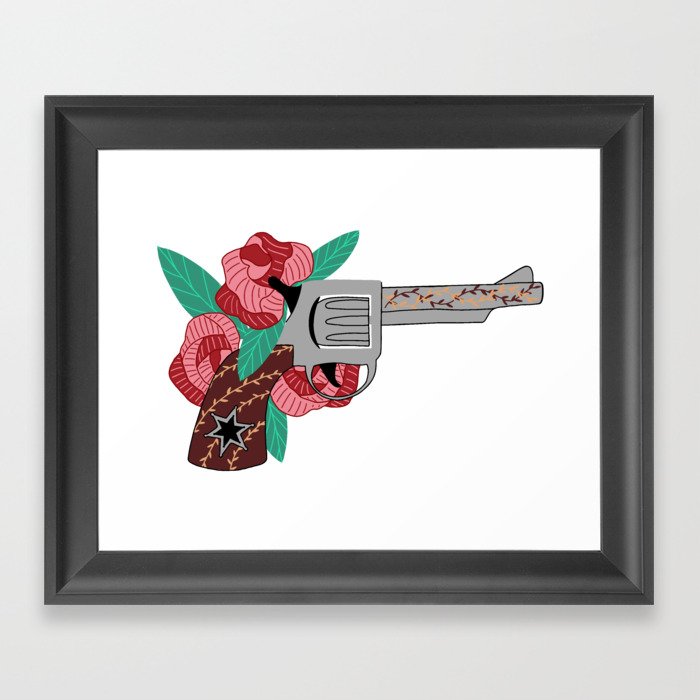 Cowboy gun with roses Framed Art Print