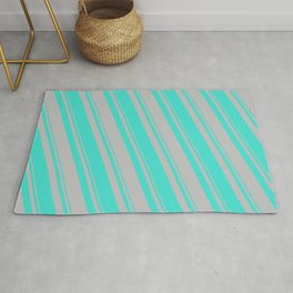 [ Thumbnail: Turquoise and Grey Colored Stripes/Lines Pattern Rug ]