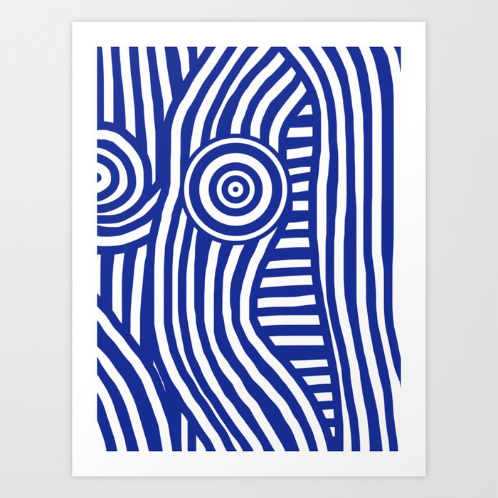 Nude striped in blue Art Print