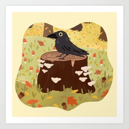 Woodland Crow Art Print