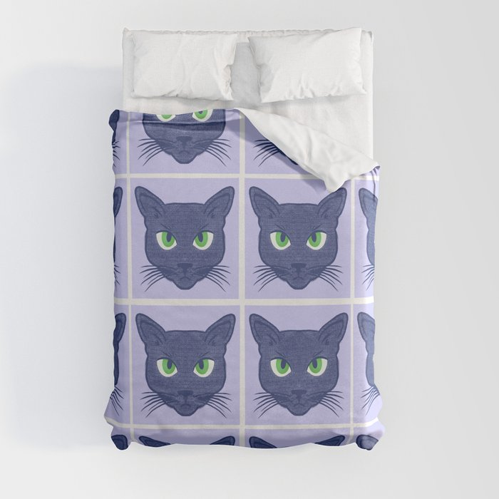 Retro Modern Periwinkle Cats Pattern Duvet Cover