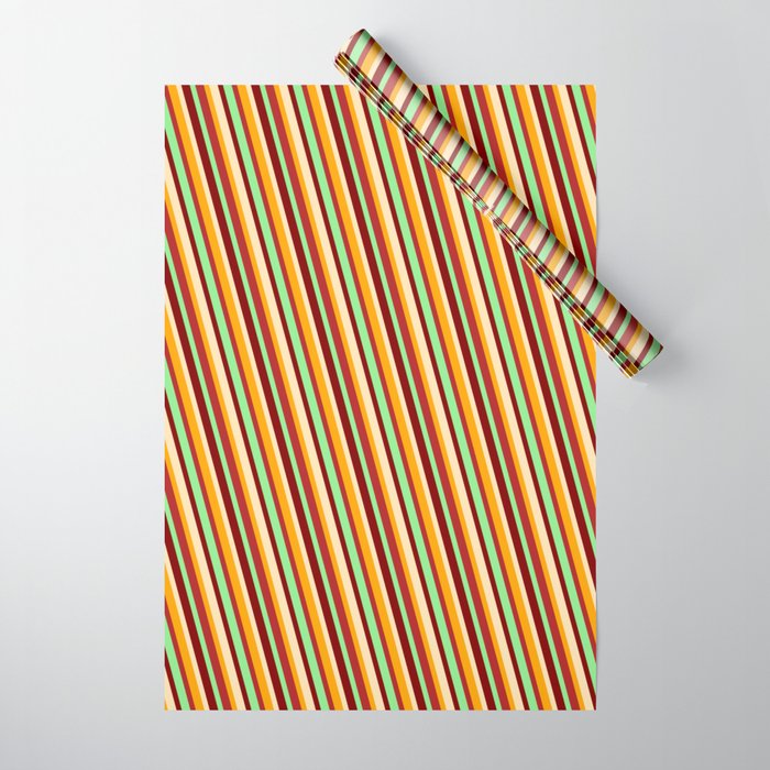 Vibrant Beige, Orange, Red, Light Green & Maroon Colored Lines Pattern Wrapping Paper