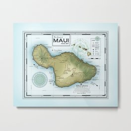 Kokua Maui "Atlas Inspired" Road Map Metal Print