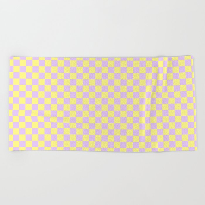 Yellow and Lavender color Checker Checkerboard Minimalist Backdrop Pattern Beach Towel