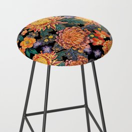 Chrysanthemum floral pattern -black Bar Stool