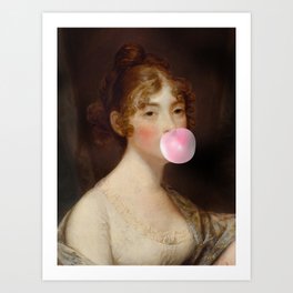 Naughty girl with a bubble gum Art Print