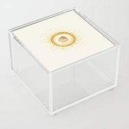 Watercolor Seashell Gold Circle Pendant on Cream Off-White Acrylic Box