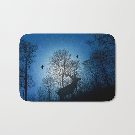 Deer in the snow Bath Mat