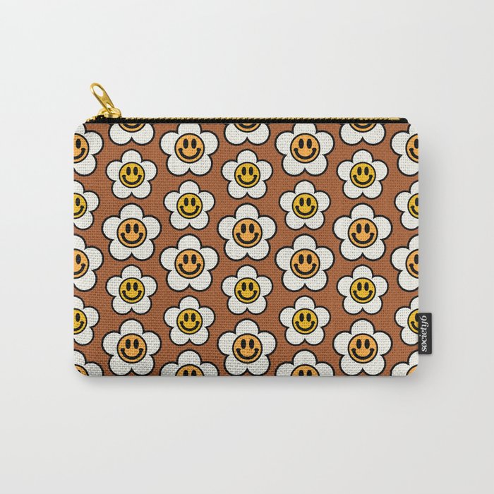 Bold And Funky Flower Smileys Pattern (Ginger Bread BG color) Carry-All Pouch