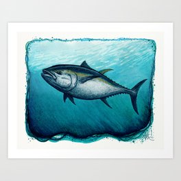 Bluefin Tuna ~ Watercolor Painting by Amber Marine,(Copyright 2016) Art Print