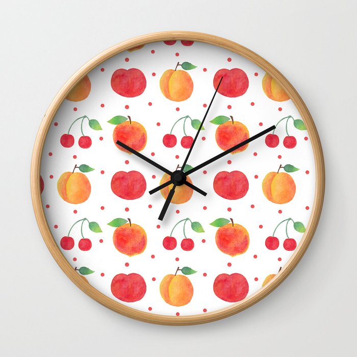 Summer orange red watercolor fruit polka dots pattern Wall Clock