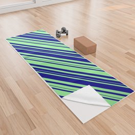 [ Thumbnail: Dark Blue and Green Colored Lines/Stripes Pattern Yoga Towel ]