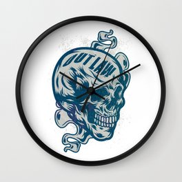 Outlaw Skull Art Wall Clock | Ink Pen, Digital, Pastel, Illustration, Skull, Biker, Pop Art, Graphicdesign, Street Art, Life 