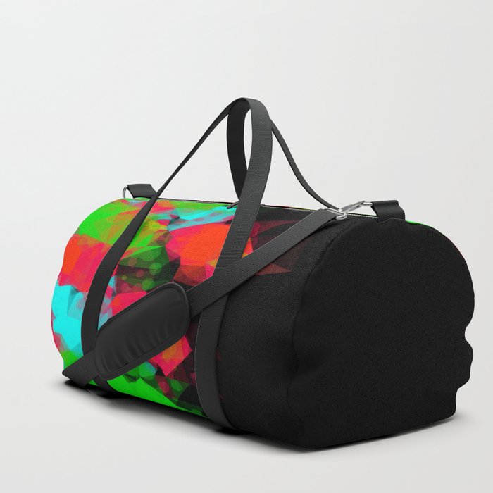 geometric triangle abstract pattern in green blue red with black background Duffle Bag